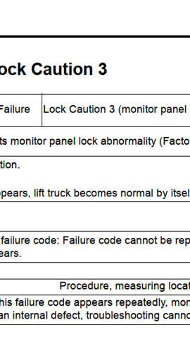 Lỗi 989N00 Lock Caution 3 xe nâng điện Komatsu FE25-1, FE25H-1, FE30-1